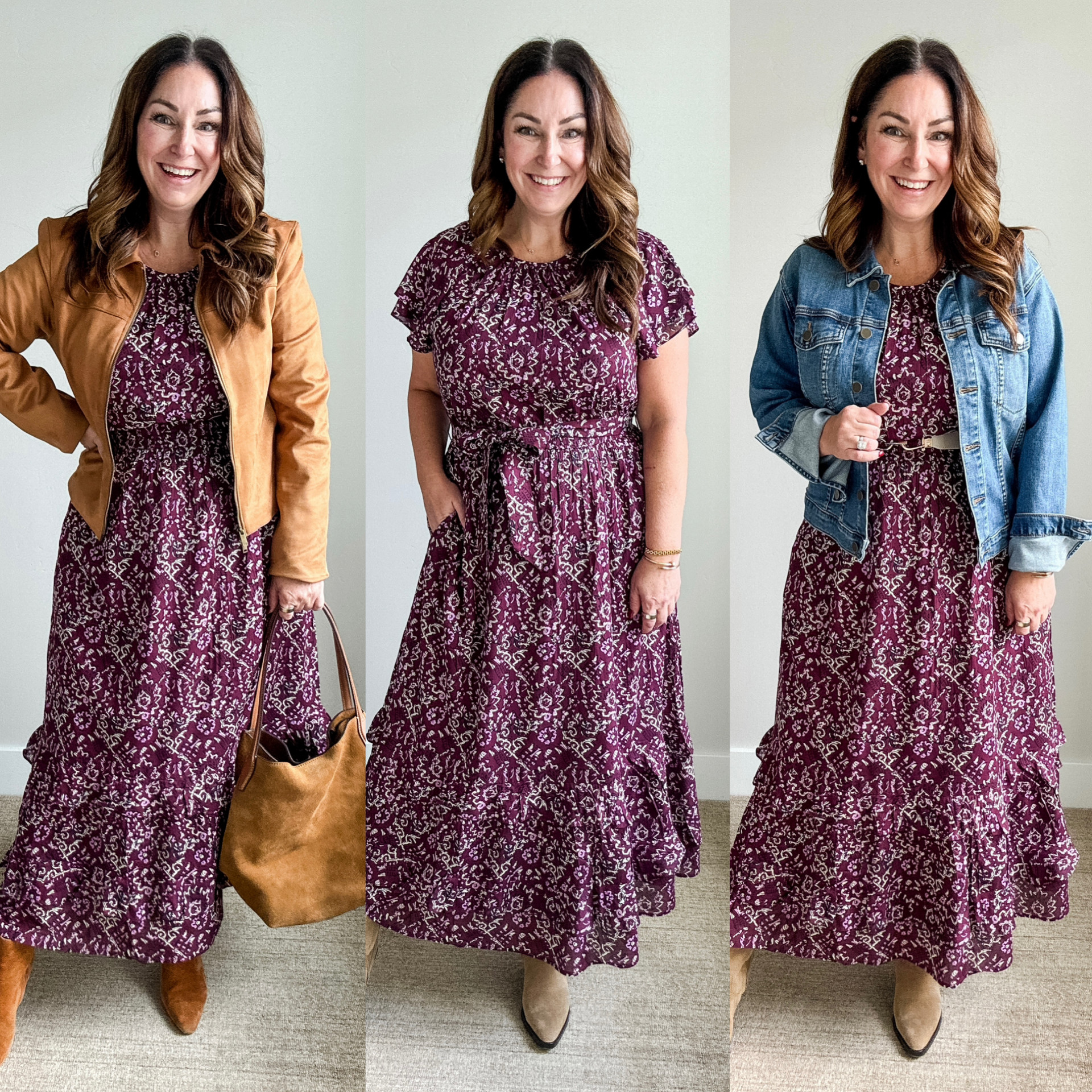 One Dress, Three Ways.   This short sleeve fall print dress is GORGEOUS and easy to layer with a cute jacket and accessories for effortless fall looks.  

Wearing large in dress and jackets 
 

#LTKOver40 #LTKSeasonal #LTKMidsize