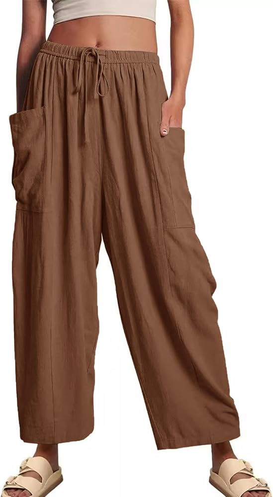 Flygo Women's Wide Leg Pants Summer Casual Loose Fit Beach Palazzo Harem Pants with Pockets | Amazon (US)
