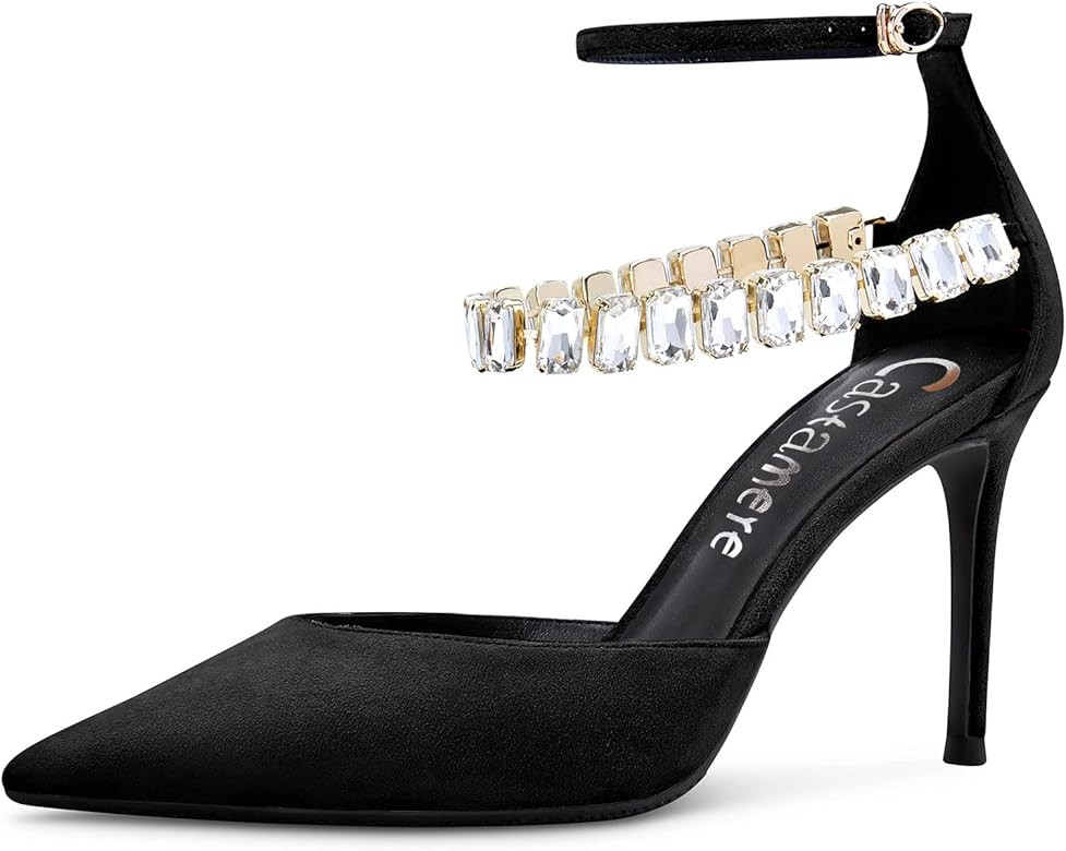 Castamere Women Stiletto High Heel Ankle Strap Pumps Diamond Crystal Pointed Toe Sandals 3.2 Inch... | Amazon (CA)