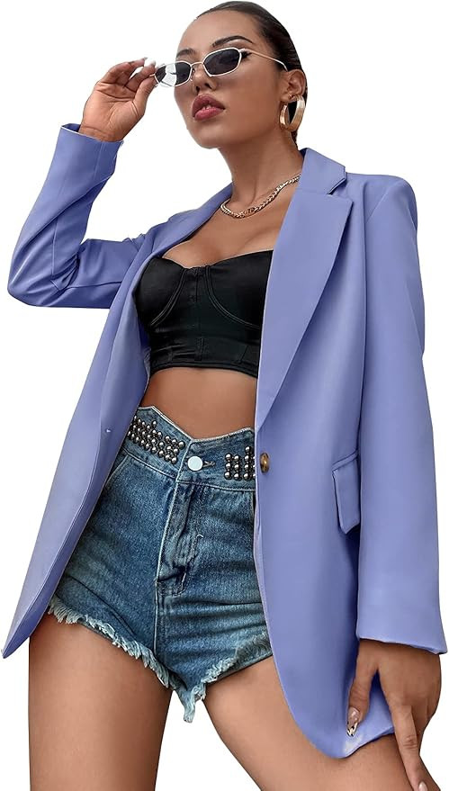 MakeMeChic Women's Casual Lapel Collar Single Breasted Long Sleeve Work Blazer Jacket | Amazon (US)