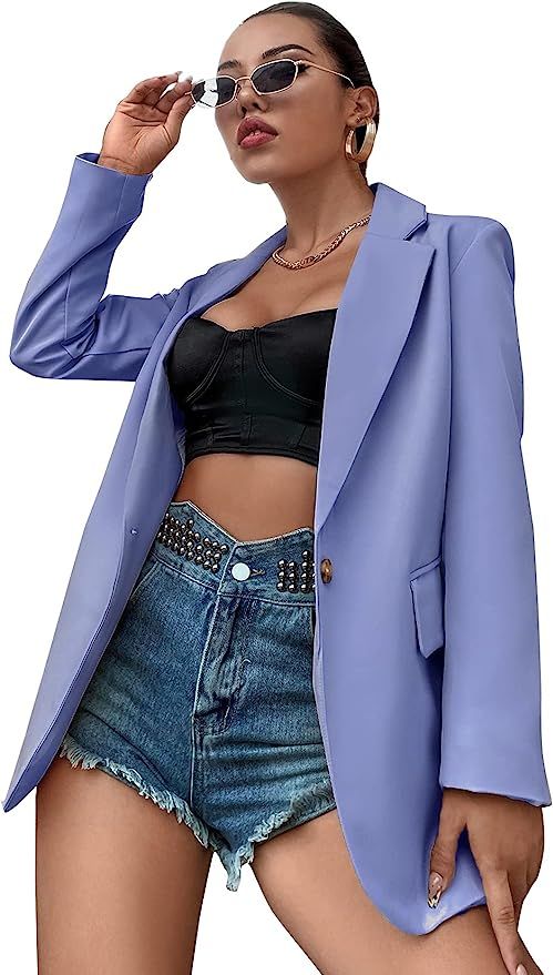 MakeMeChic Women's Casual Lapel Collar Single Breasted Long Sleeve Work Blazer Jacket | Amazon (US)