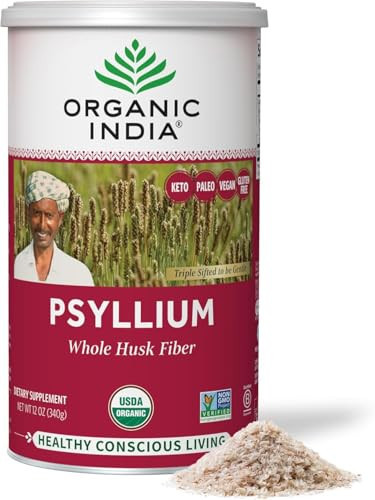 ORGANIC INDIA Psyllium Herbal Powder - Whole Husk Fiber, Vegan, Gluten-Free, USDA Certified Organic, Non-GMO, Soluble & Insoluble Fiber Source - 12 Oz Canister (Pack of 1) | Amazon (US)
