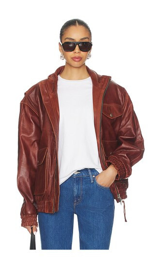 Found Leather Bomber Jacket in Burgundy. - size S | Revolve Clothing (Global)