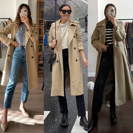 3 ways to style a trench coat 

1&2nd pic: trench coat sold out linked similar recommendations! 
3rd pic: mango trench [runs big, I’m wearing xs but exchanging for xxs] 

#LTKstyletip #LTKtravel #LTKworkwear