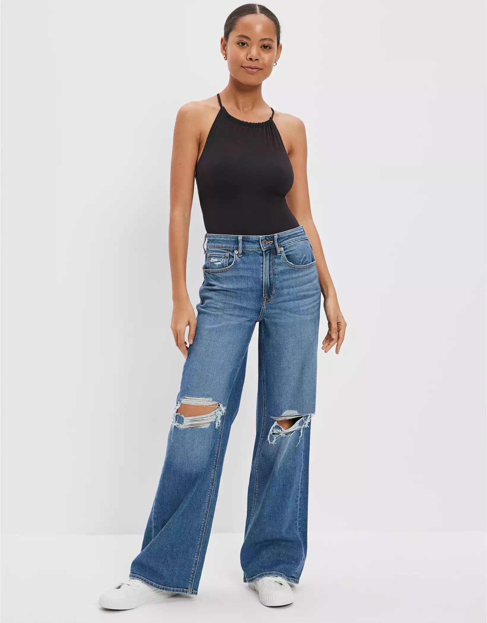 AE Dreamy Drape Stretch Super High-Waisted Baggy Wide-Leg Jean | American Eagle Outfitters (US & CA)