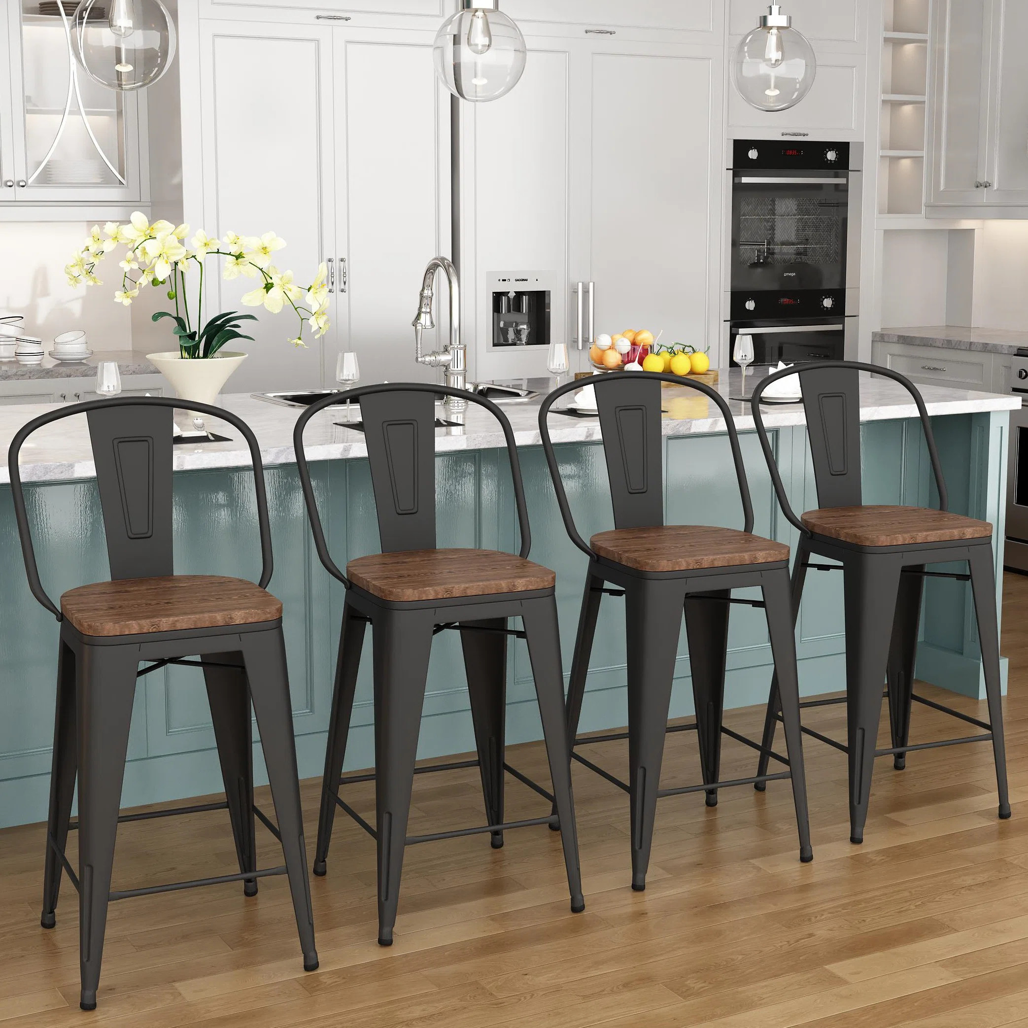 Burney Counter Stool with Metal Frame (Set of 4) | Wayfair North America