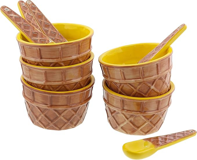 Yellow Ice Cream Sundae Dessert Bowl with Spoon 8oz - Set of 5 | Amazon (US)