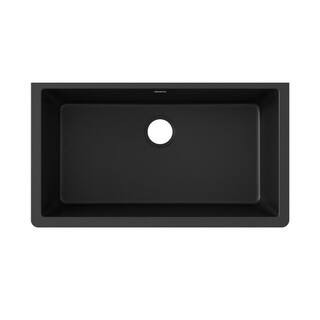 Elkay Quartz Classic 33 in. Undermount Single Bowl Black Granite/Quartz Composite Kitchen Sink On... | The Home Depot