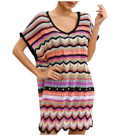 YDKZYMD Women Swimsuits Dress Crochet Zig Zag Print Cover-ups Short Sleeve Bathing Suit for Women Bl | Walmart (US)