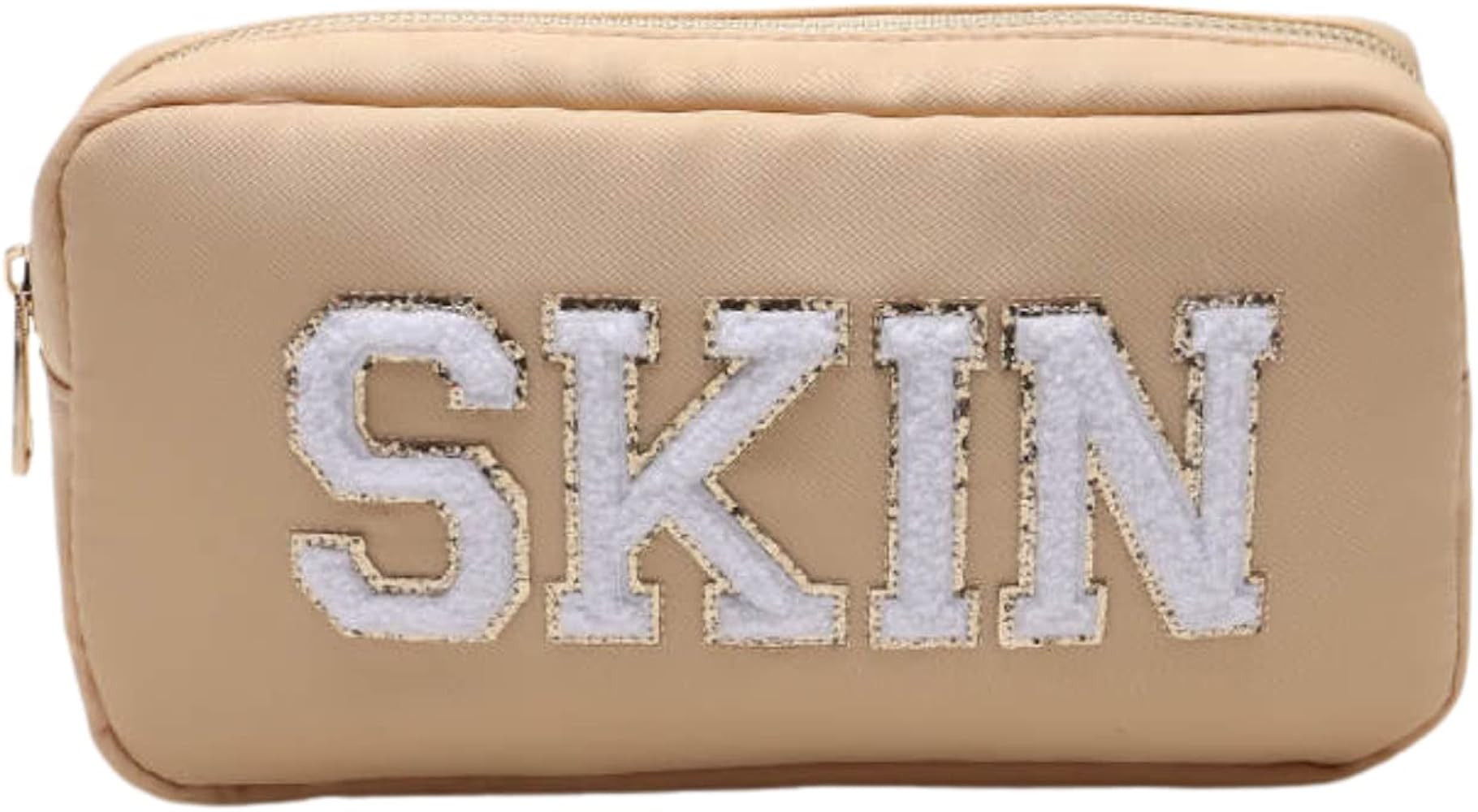 Amazon.com: Nylon Preppy Makeup Bag Organizer with Chenille Letter Patch, Skin Care Travel Toilet... | Amazon (US)