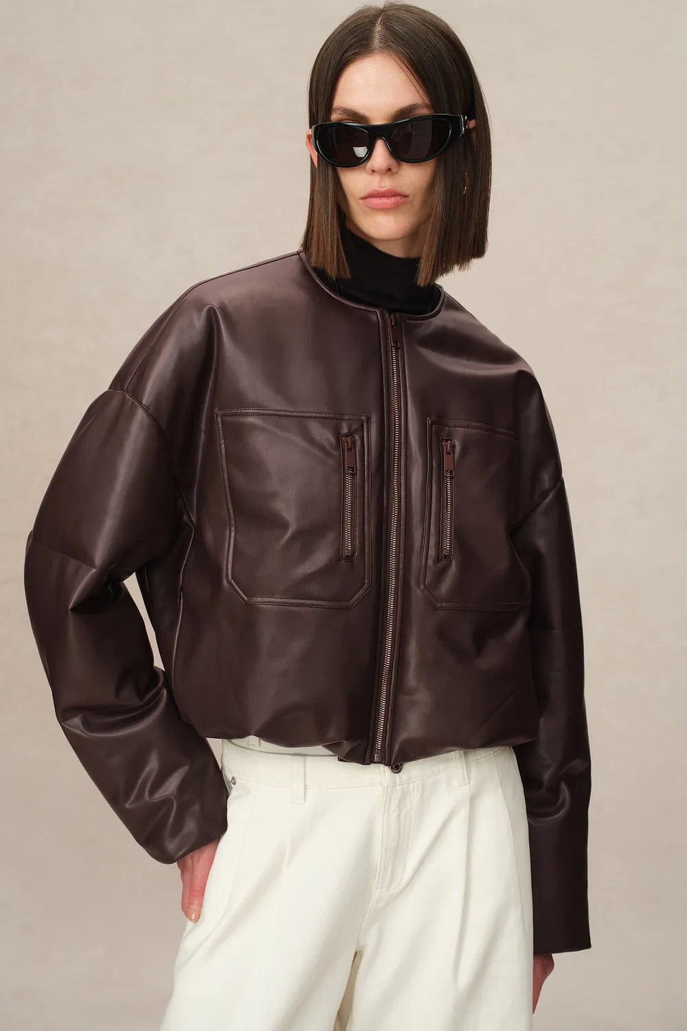 Thebe Faux Leather Puffer Jacket in Vegan Leather | Fabrique