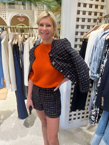 This outfit by Veronica Beard is fantastic!  You could mix and match the pieces with other items in your wardrobe!  The shorts set is comfy and the orange sweater is dreamy 

#LTKstyletip #LTKmidsize #LTKover40