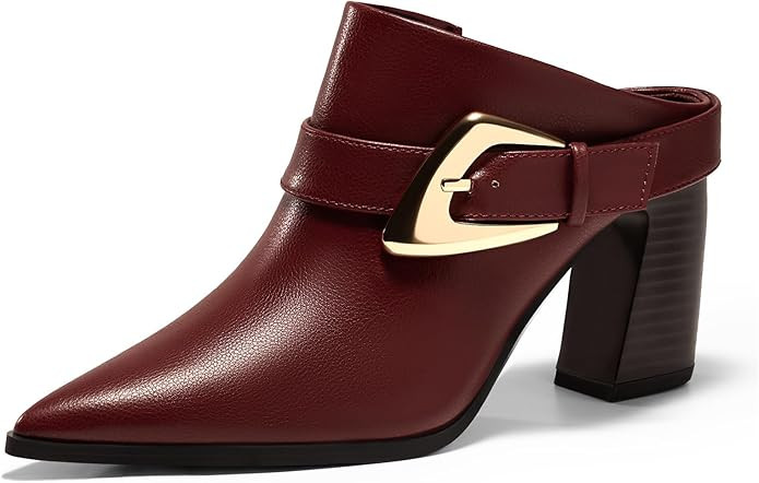 Coutgo Womens Mules Boots Chunky Stacked Heel Pointed Toe Booties Slip On Dress Boot Shoes with B... | Amazon (US)