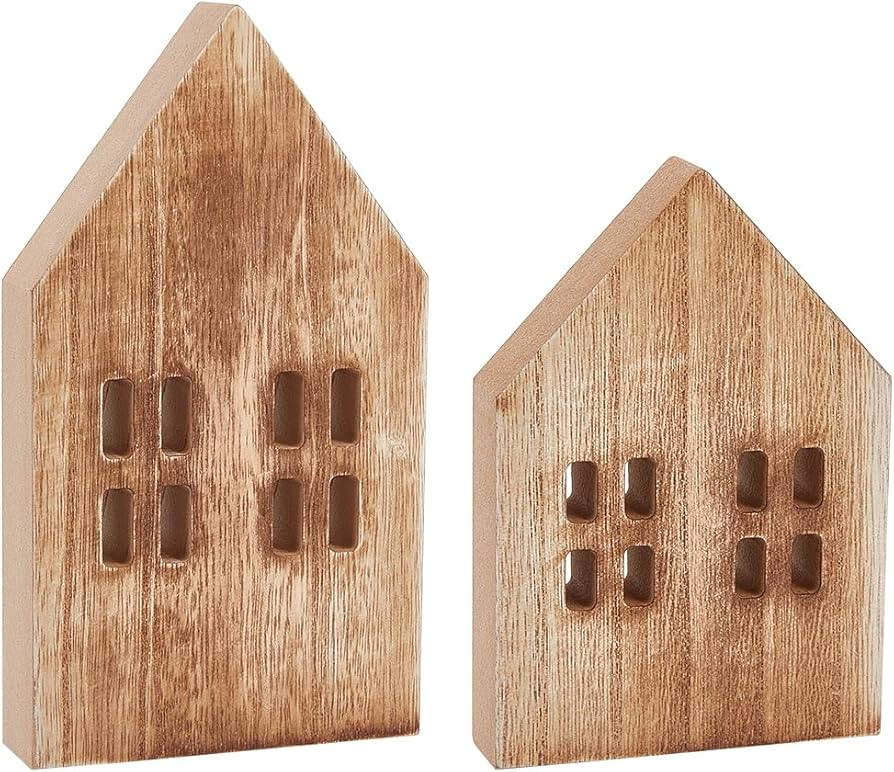 BENECREAT 4pcs 2 Styles Unfinished Wooden House Shapes, Tan House Shaped Wooden Sign Block Wooden... | Amazon (US)