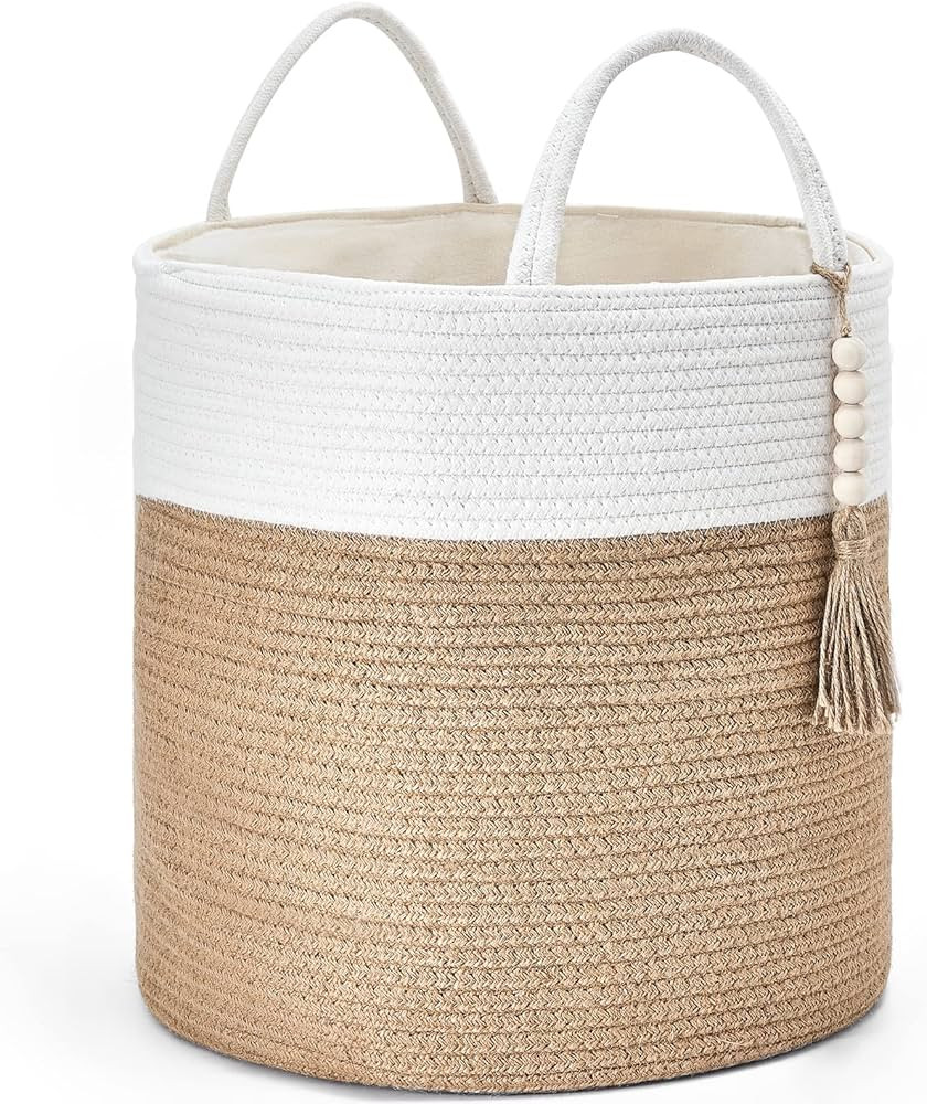 Mkono Woven Storage Basket Decorative Rope Basket Wooden Bead Decoration for Blankets,Toys,Clothe... | Amazon (US)