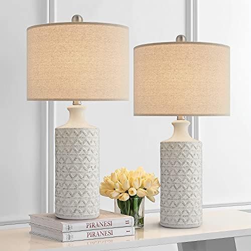 PoKat 24.75’’ Modern Contemporary Ceramic Table Lamp Set of 2 for Living Room White Desk Dec... | Amazon (US)