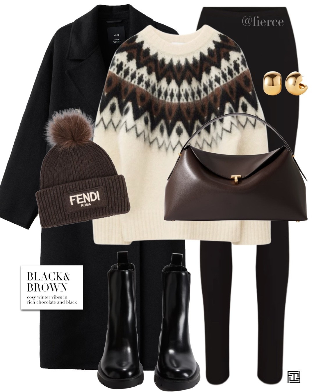 Fair isle jumper black leggings black wool coat Fendi Pom Pom beanie hat Toteme brown t lock bag black flat ankle boots casual outfit weekend ski holiday 

#LTKeurope #LTKwinter #LTKuk