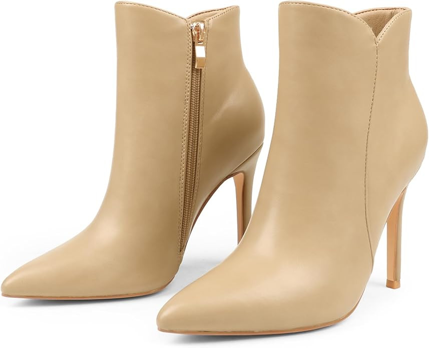 JOY IN LOVE Women's Ankle Boots 4 inch Stiletto High Heels Pointed Toe Zipper Boots | Amazon (US)