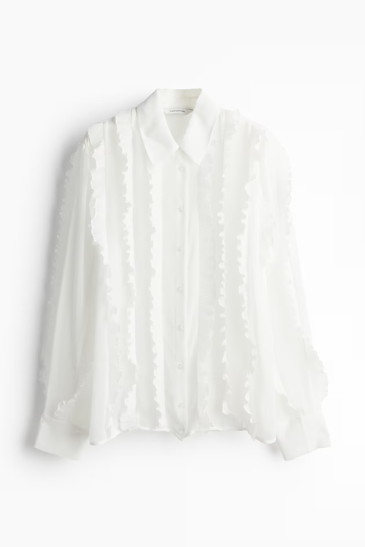 Blusa con ribetes de volante - Manga larga - Largo normal - Blanco - MUJER | H&M ES | H&M (FR, IT, ES, PT, BE)