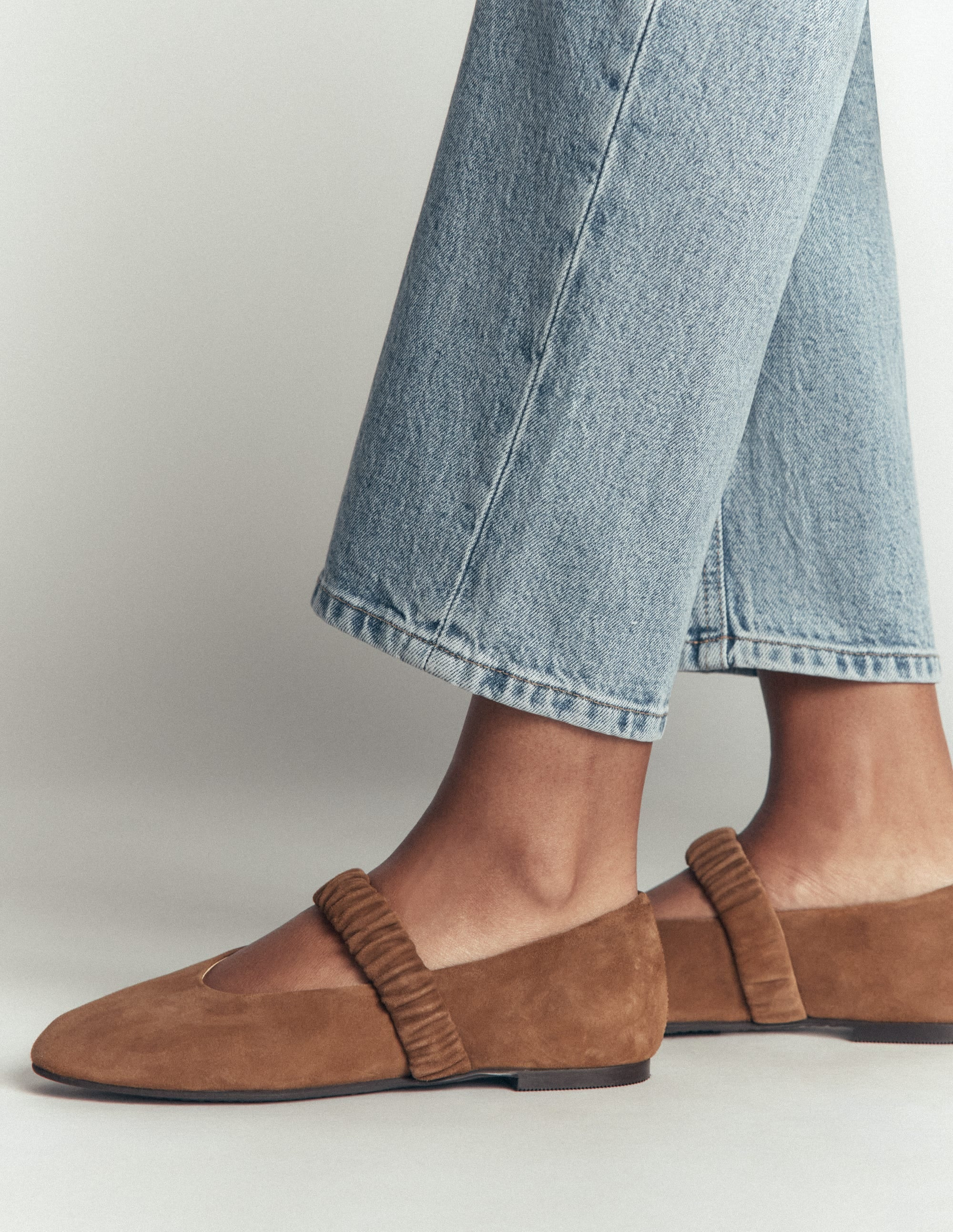 Camilla Ruched Ballet Flats-Raw Umber Suede | Boden (US)