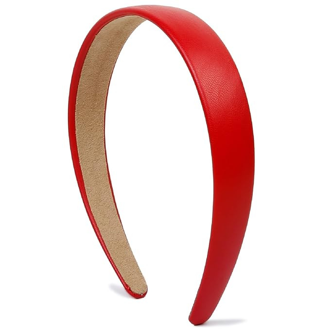 Red Headbands for Women 1 Inch Wide Thick Red Hairband Faux Leather Headband for Women and Girls ... | Amazon (US)