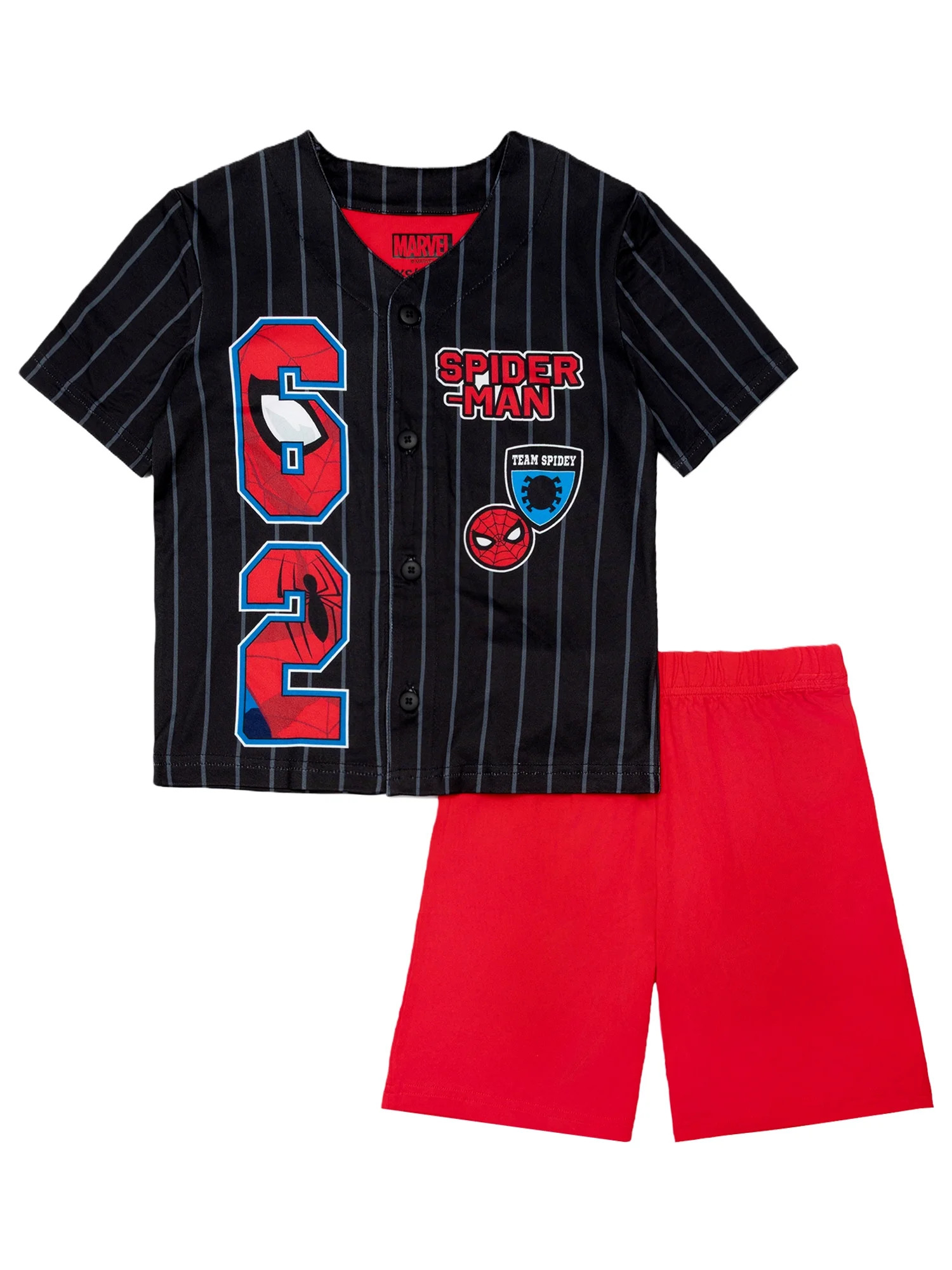 Spiderman 2-Piece Short Sleeve Top and Short Jersey Coat Pajama Set, Sizes 4-12 | Walmart (US)