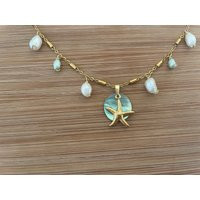 Freshwater Pearl & Natural Shell/ Starfish Necklace. Stainless Steel. Gold Plated | Etsy (UK)