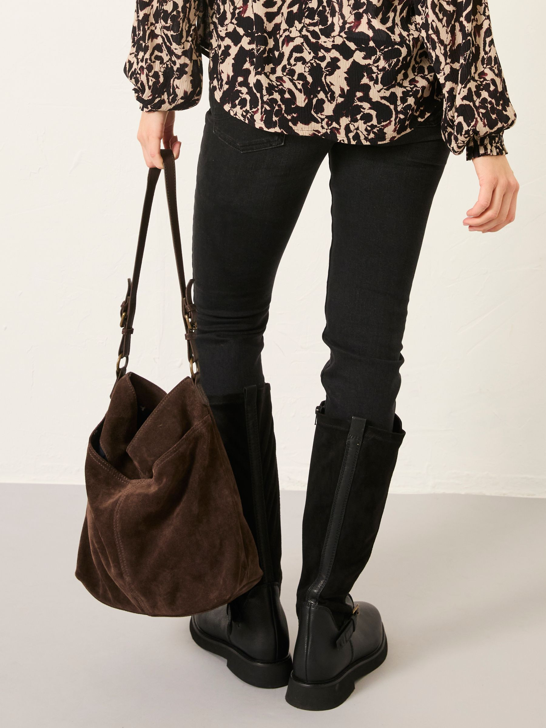 Molly Chocolate Brown Suede Shoulder Bag | FatFace | Fat Face