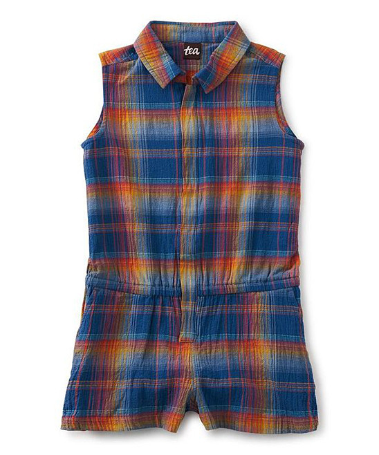 Blue & Orange Plaid Collared Romper - Toddler & Girls | Zulily