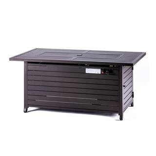 Legacy Heating 56 in. x 21 in. Rectangular Fire Table with Glass Wind Guard, Cover and Table Lid ... | The Home Depot