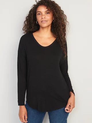 Luxe Long-Sleeve Voop-Neck Tunic T-Shirt for Women | Old Navy (US)