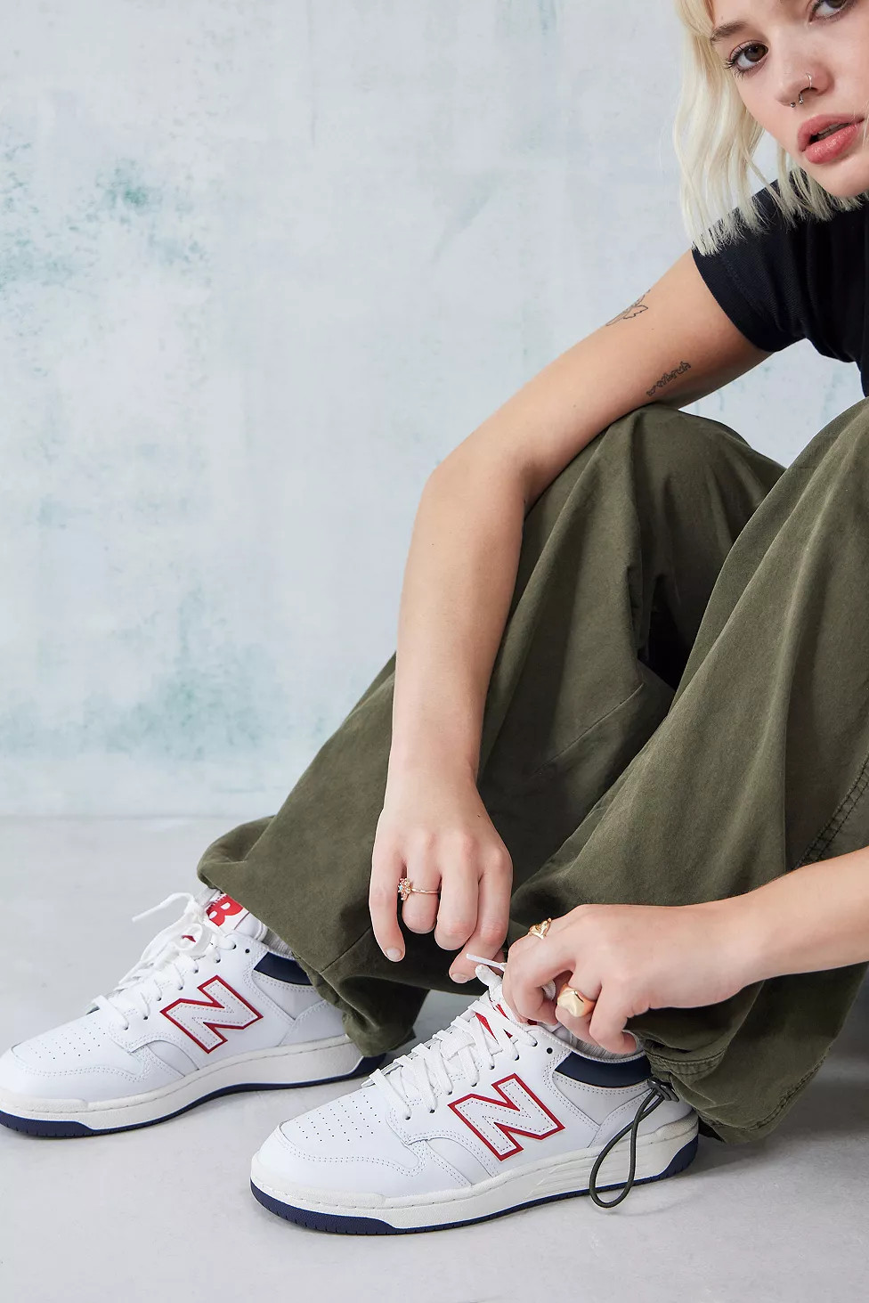 New Balance White & Navy 480 Trainers | Urban Outfitters (EU)