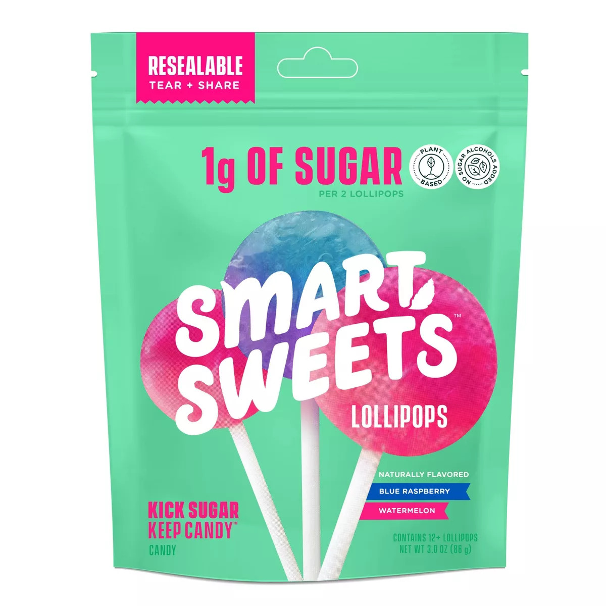 SmartSweets Lollipops, Watermelon & Blue Raspberry Candy - 3oz | Target