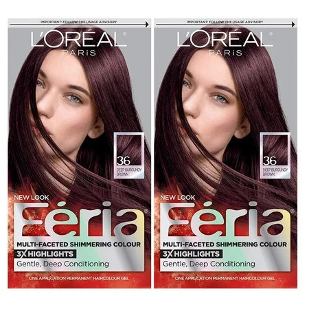 Get Gorgeous Shiny Locks with L Oreal Paris Feria Multi-Faceted Shimmering Chocolate Cherry Hair Color - Pack of 2 the Perfect Hair Dye for a Show-stopping Look | Walmart (US)