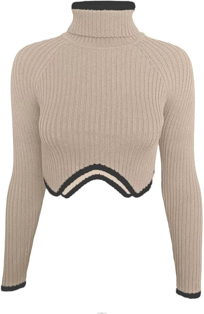 Women's 2024 Spring Tops Turtleneck Long Sleeve T Shirt High Waist Sweater Street Style Sweater T... | Amazon (US)