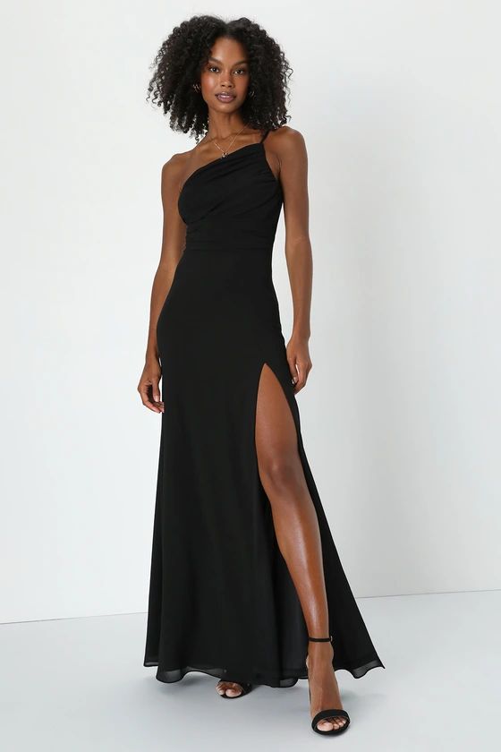 Alluring Ambition Black One-Shoulder Asymmetrical Maxi Dress | Lulus (US)