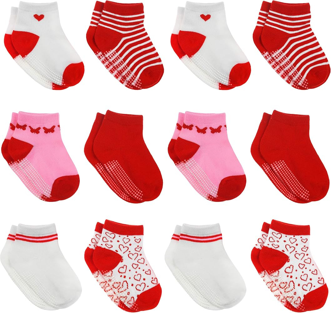 12 Pairs Non-Slip Toddler Socks With Grips for Baby Boys and Girls - Anti-Slip Crew Socks for Infant | Amazon (US)