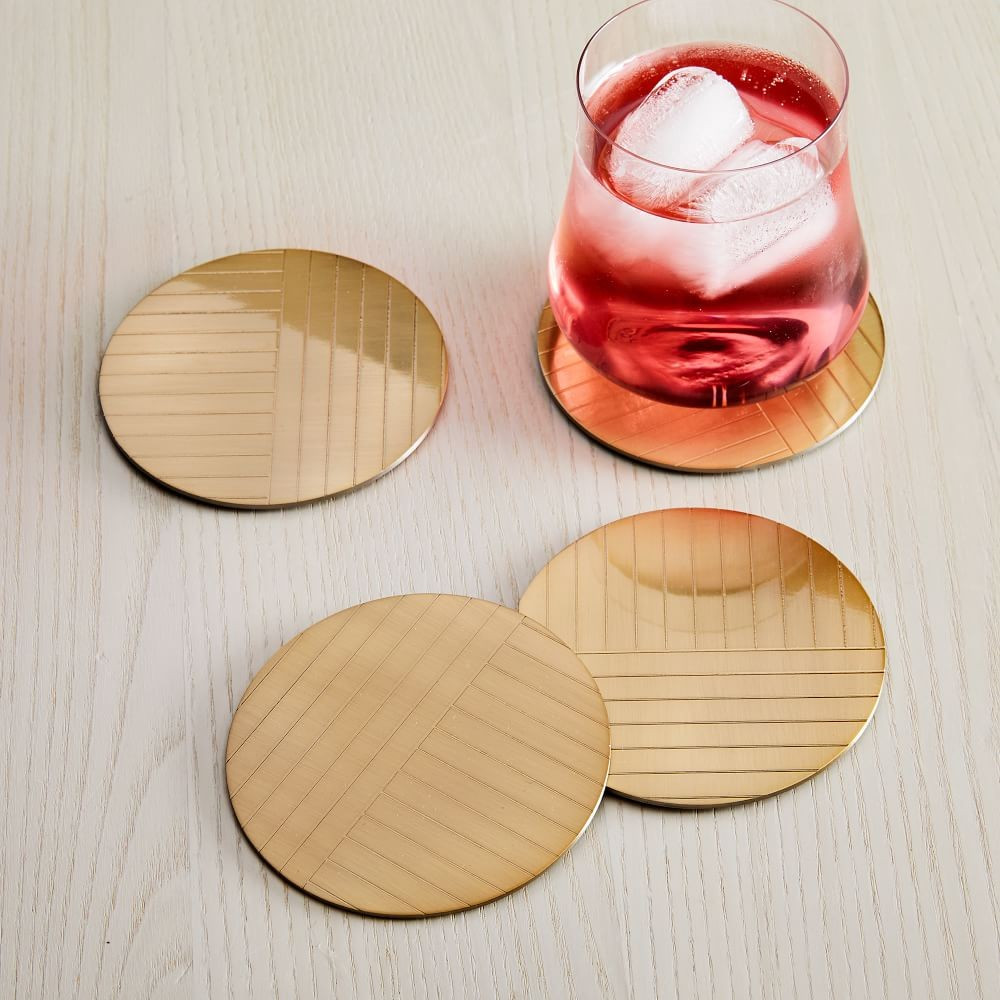 Linear Brass Coasters, Set of 4, Antique Brass | West Elm (US)
