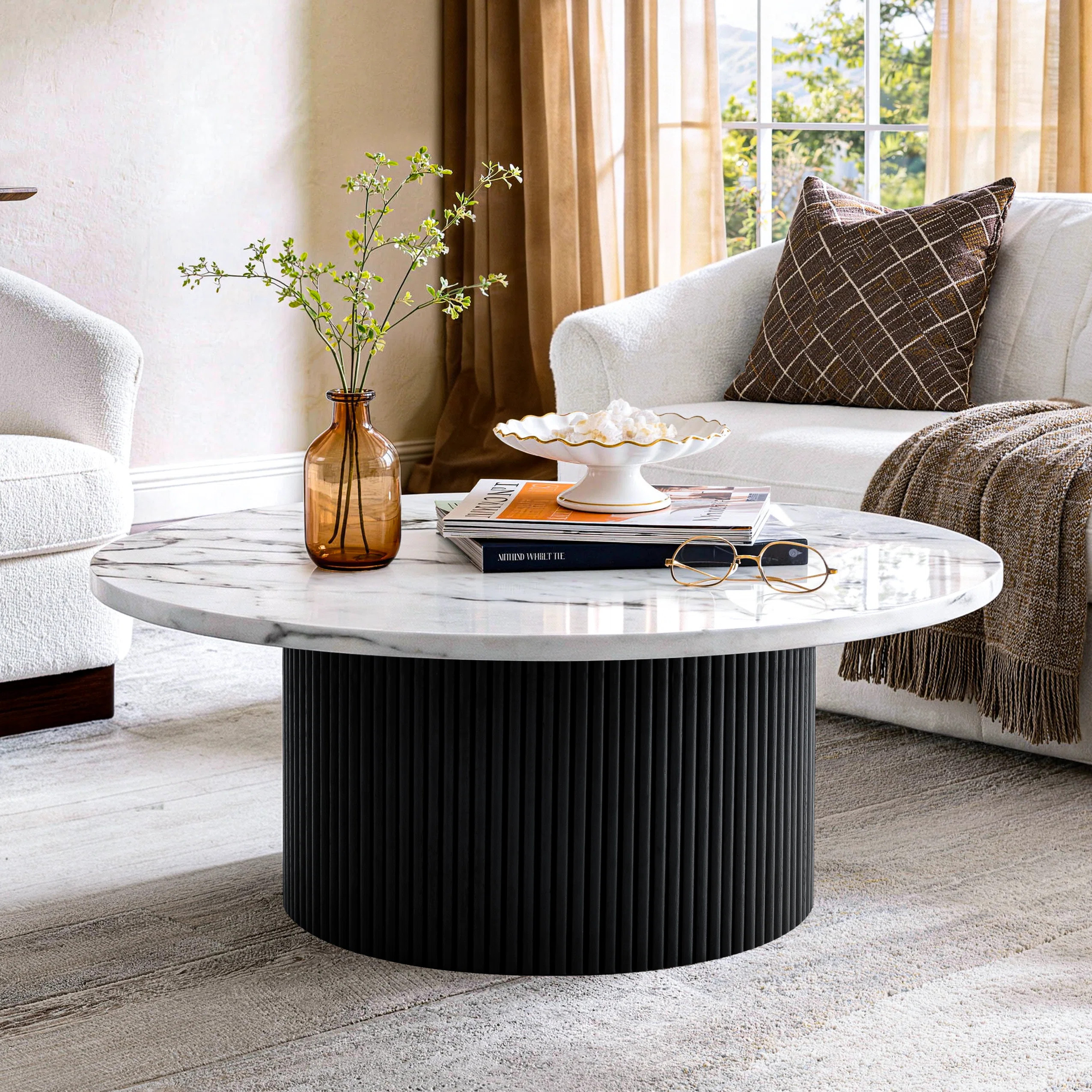 35" Marbled Wood Round Coffee Table | Wayfair North America