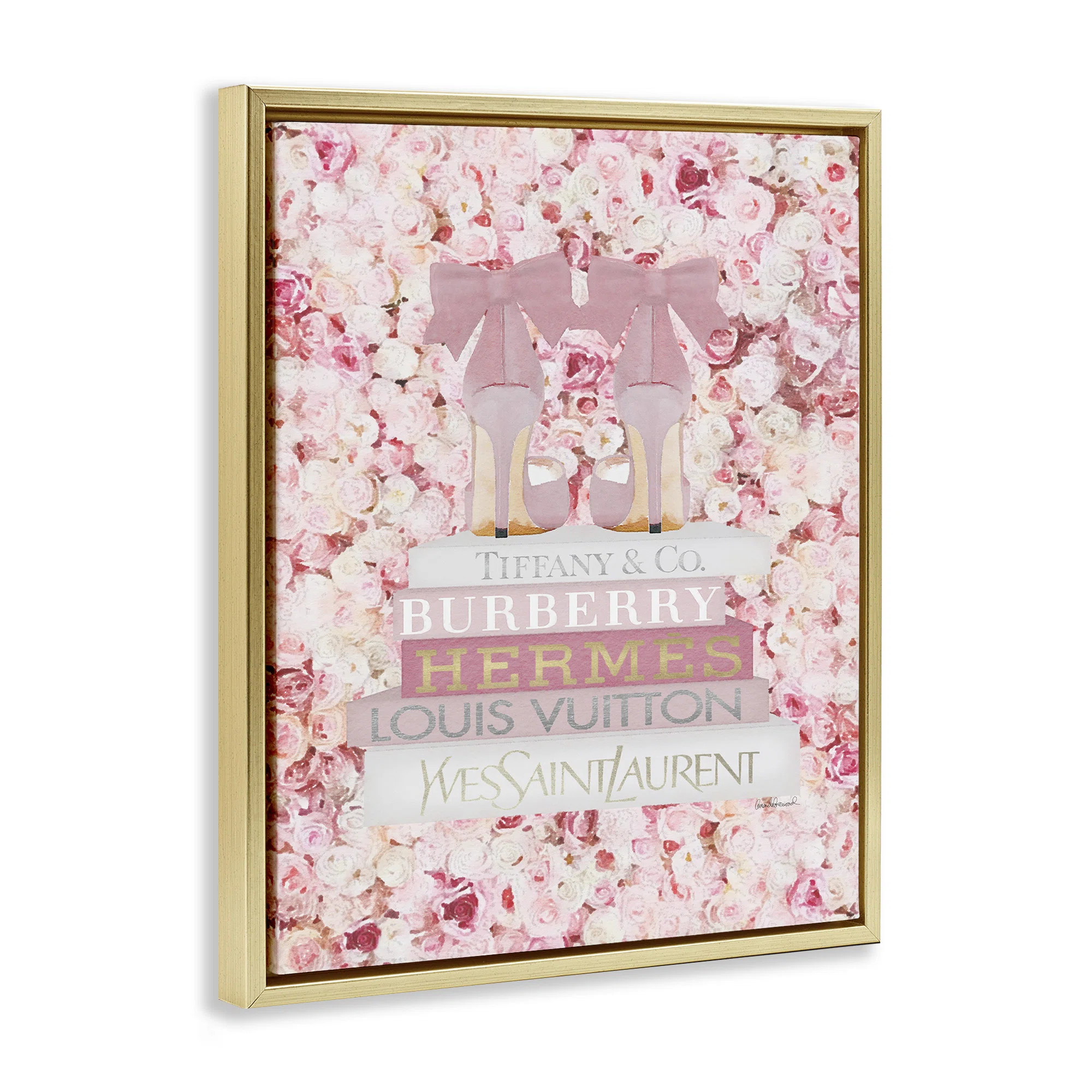 Rosdorf Park Pink Fashion Heals with Glam Books and Rose Details Canvas Wall Art by Amanda Greenw... | Wayfair North America