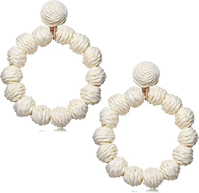 Rattan Earrings Rattan Ball Hoop Dangle Earrings for Women Handmade Bohemia Earrings Braid Straw ... | Amazon (US)