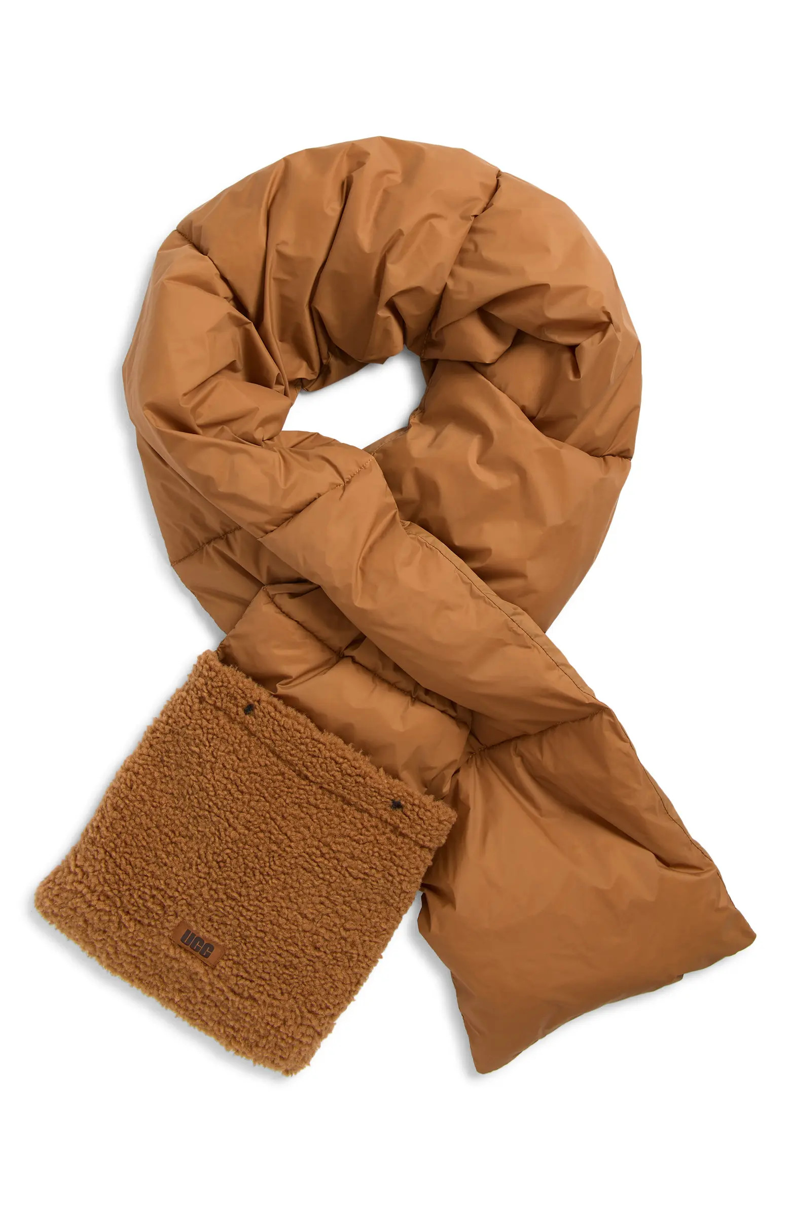 UGGfluff Packable Quilted Faux Shearling Trim Scarf | Nordstrom