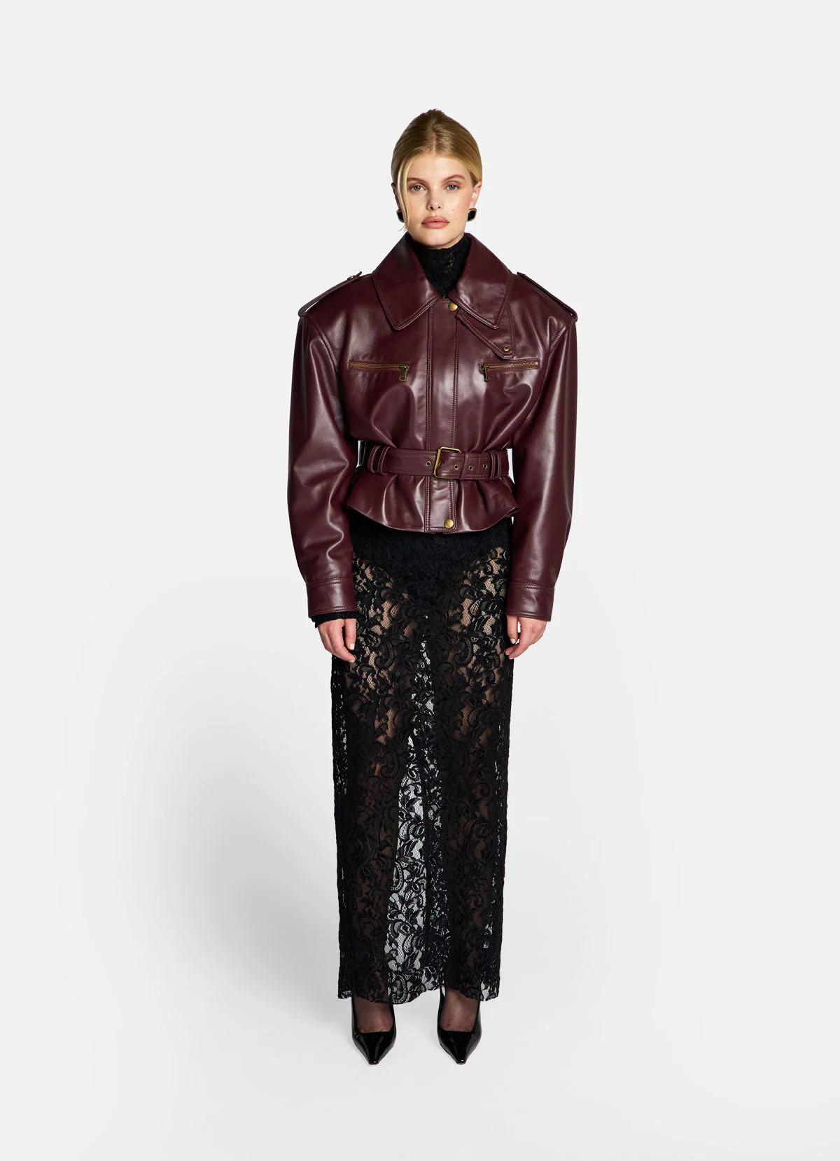 Burgundy Leather Cropped Jacket | DE SAVARY LONDON