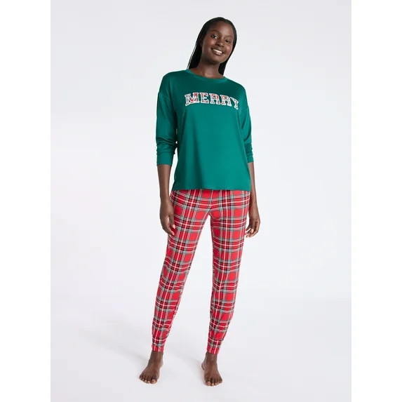 Joyspun Women's Dreamy Soft Collection Long Sleeve Sleep Top and Joggers Pajamas Set, 2-Piece, Si... | Walmart (US)