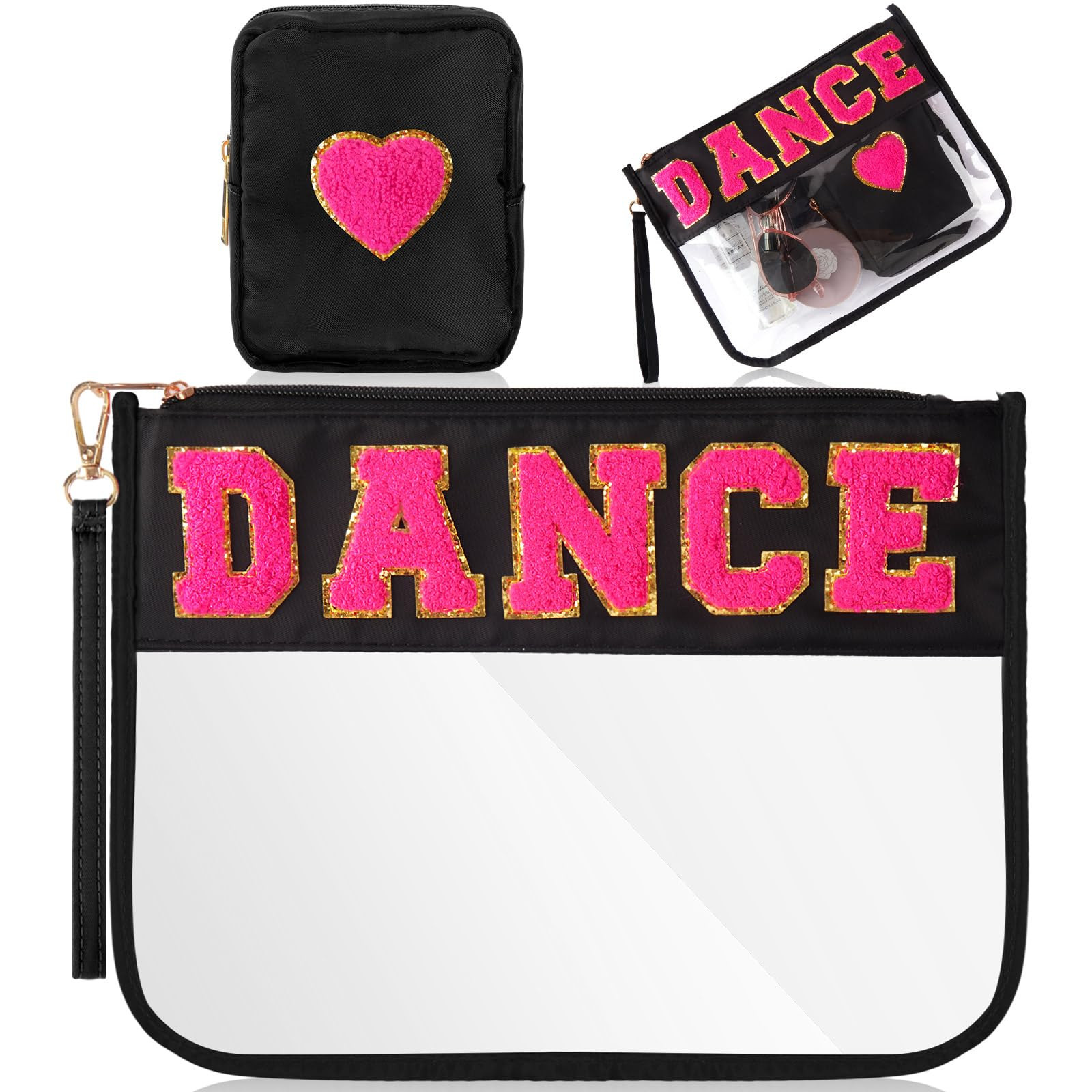 Hillban 2 Pcs Dance Recital Gifts Clear Makeup Bag Chenille Letter Patch Cosmetic Bag Dance Compe... | Amazon (US)