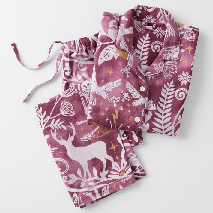 Harry Potter™ Magical Damask Organic Flannel Pajama Set - Burgundy | Pottery Barn Teen