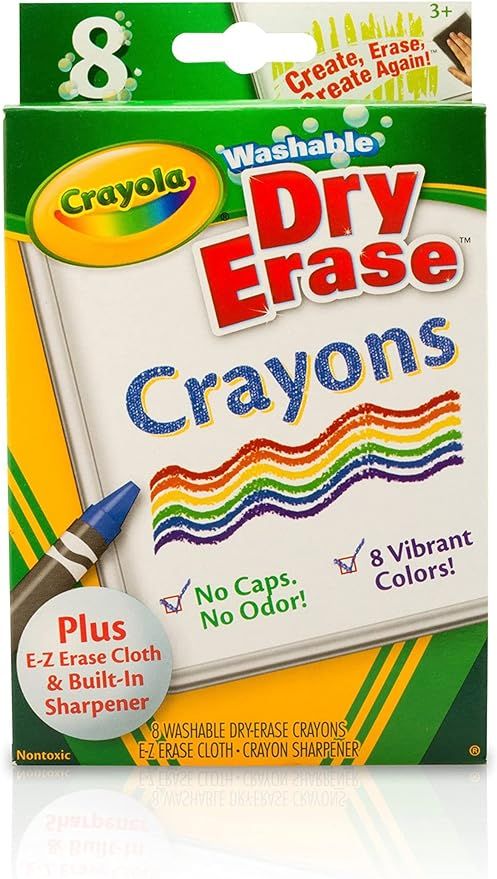 Crayola Washable Dry Erase Crayons (8ct), Includes Eraser Mitt & Sharpener, Classroom Supplies fo... | Amazon (US)