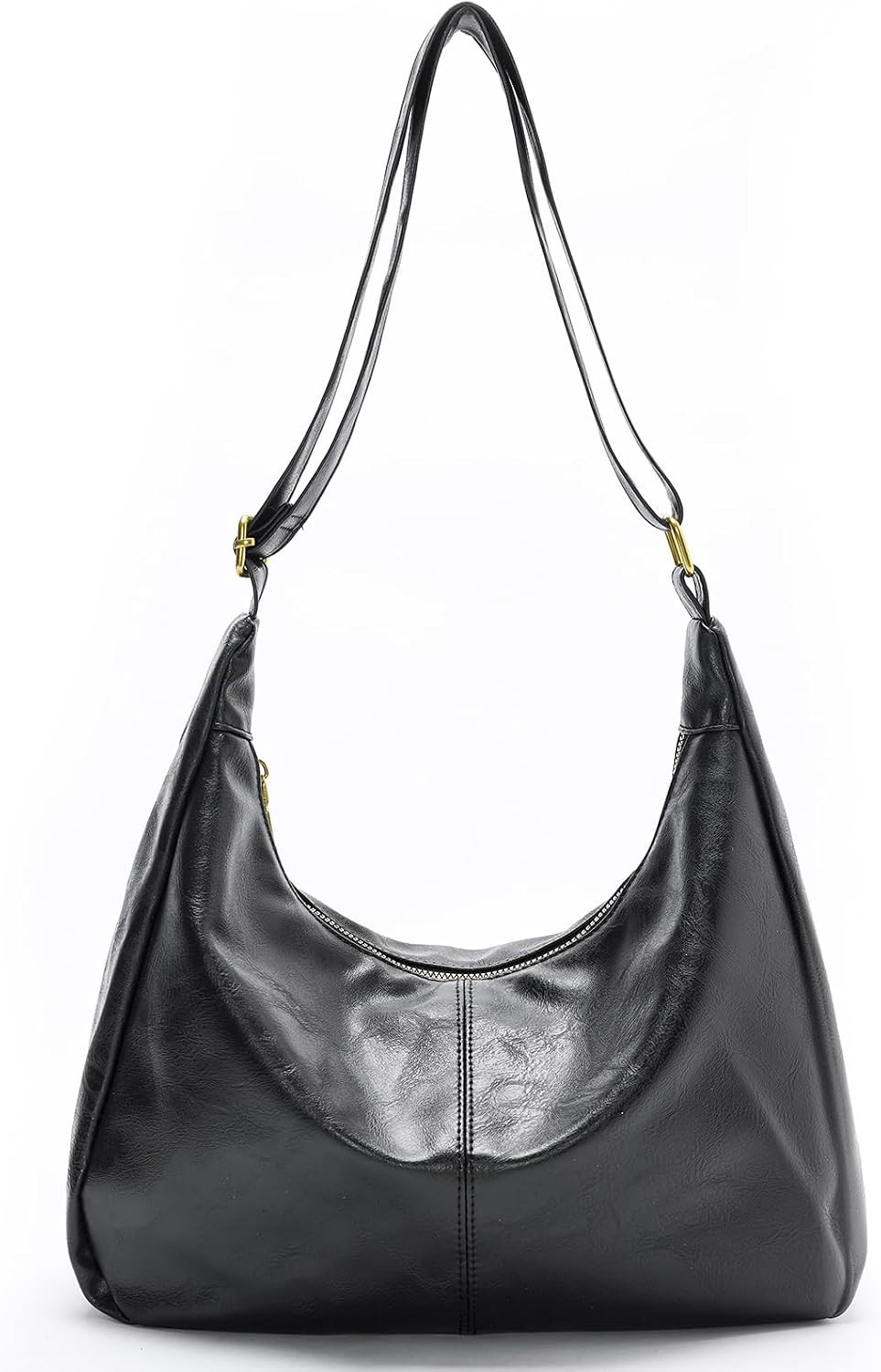 Slouchy Shoulder Bag for Women, Foldable Crossbody Hobo Purse in PU Leather | Amazon (US)