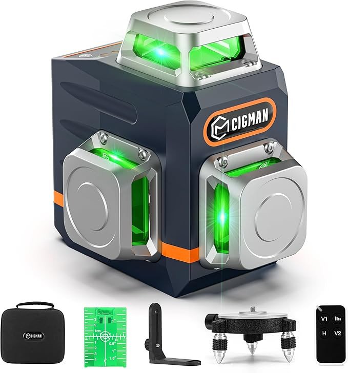 CIGMAN Laser Level Self Leveling 3x360° 3D Green Cross Line for Construction and Picture Hanging... | Amazon (US)