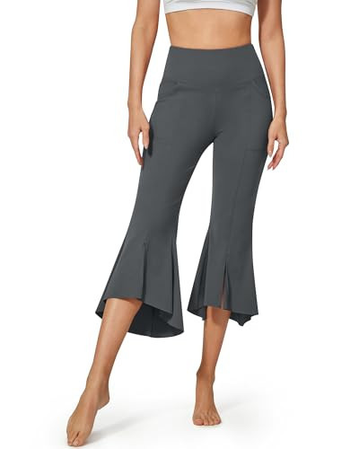 G4Free Capri Flare Leggings Ruffle Flowy Yoga Pants Cropped Dressy Slacks High Waisted Bell Bottoms(Deep Grey,XL) | Amazon (US)